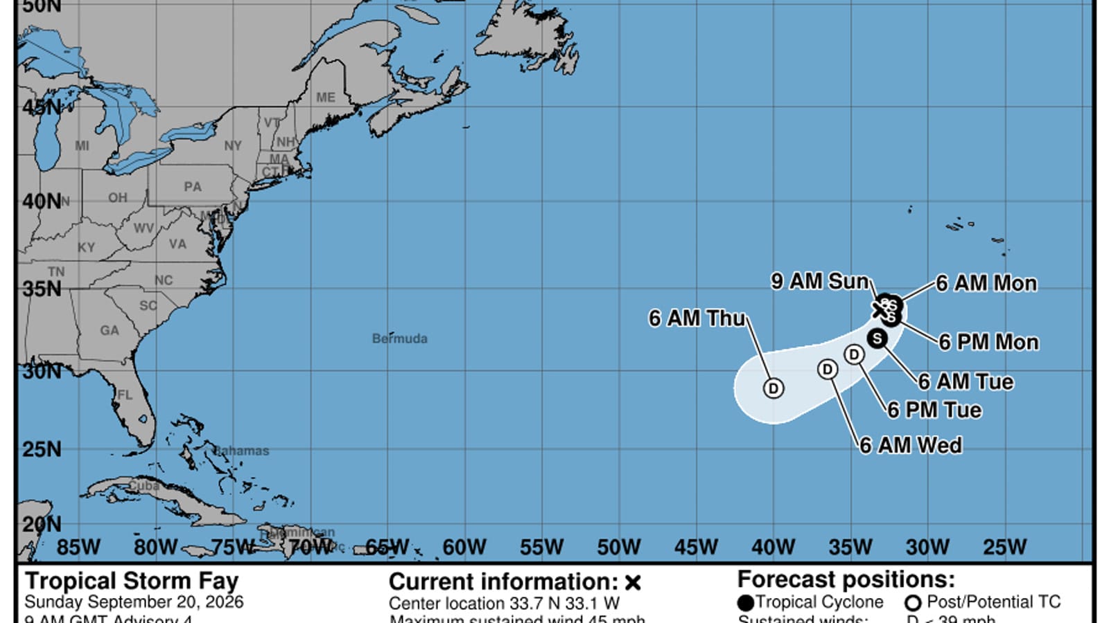 Tropical Storm Fay forms southwest of the Azores; no land threat