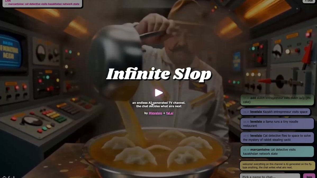 Pieter Levels turns faster-than-real-time AI video into an endless live channel