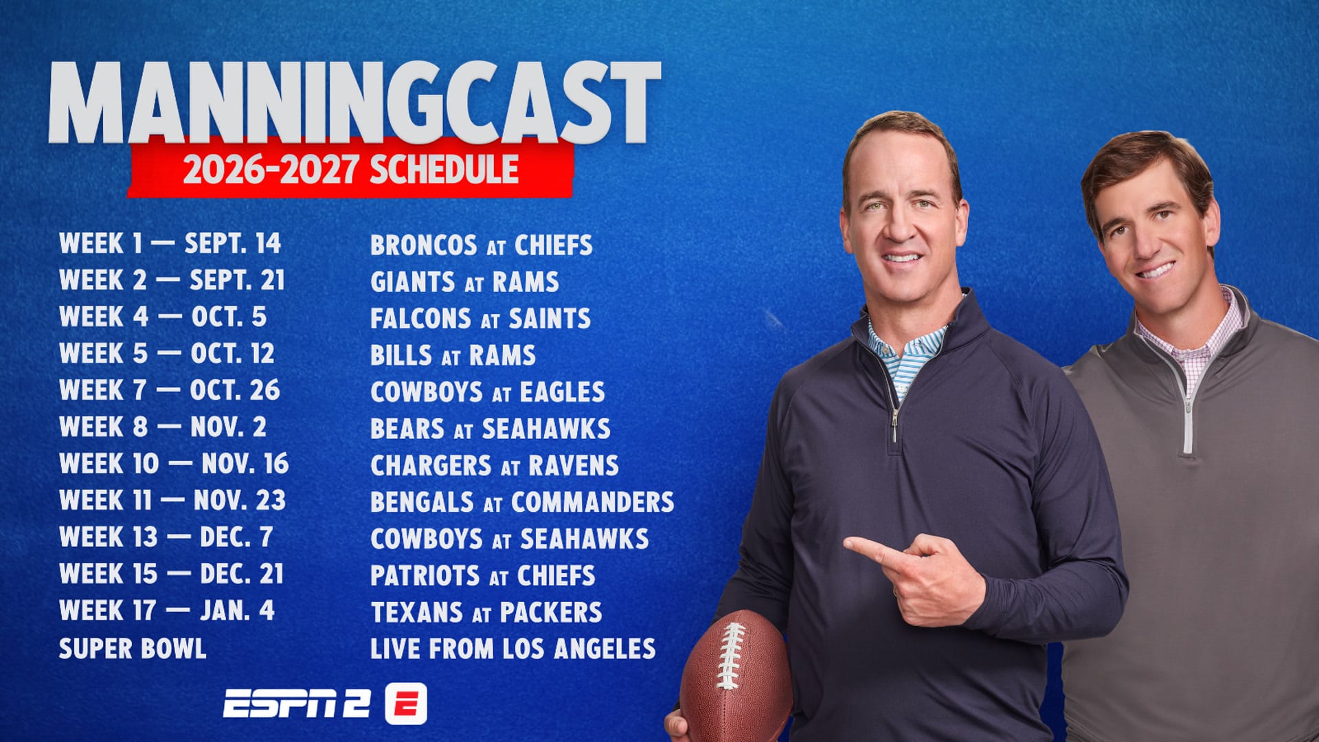 ManningCast season 6 adds first Super Bowl LXI alt-cast after ‘Heist’ reveal