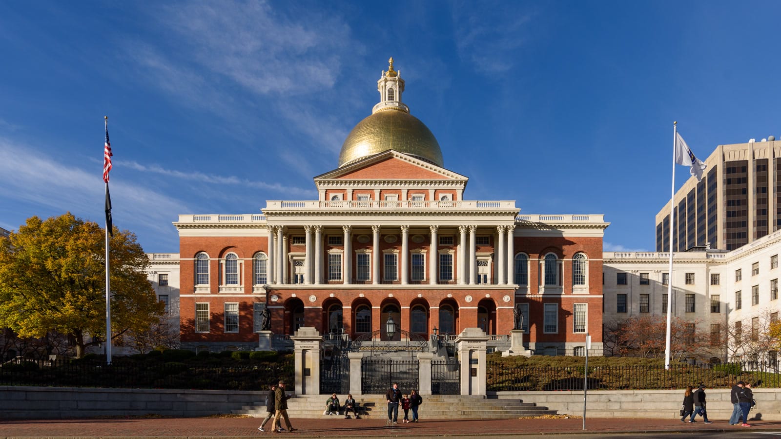 Massachusetts State House dome and facade in Boston