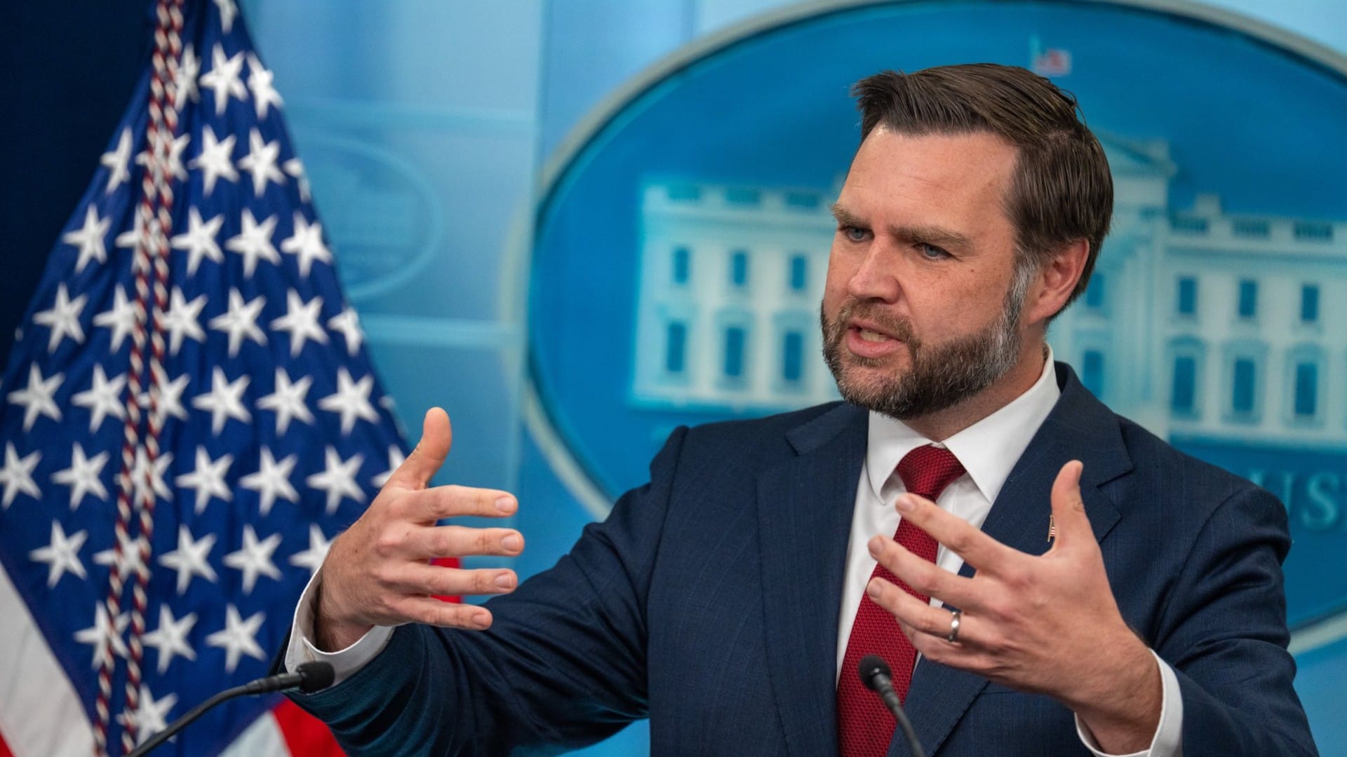 Vance at the podium: ‘I wouldn’t call it a war,’ blames Hormuz for gas prices