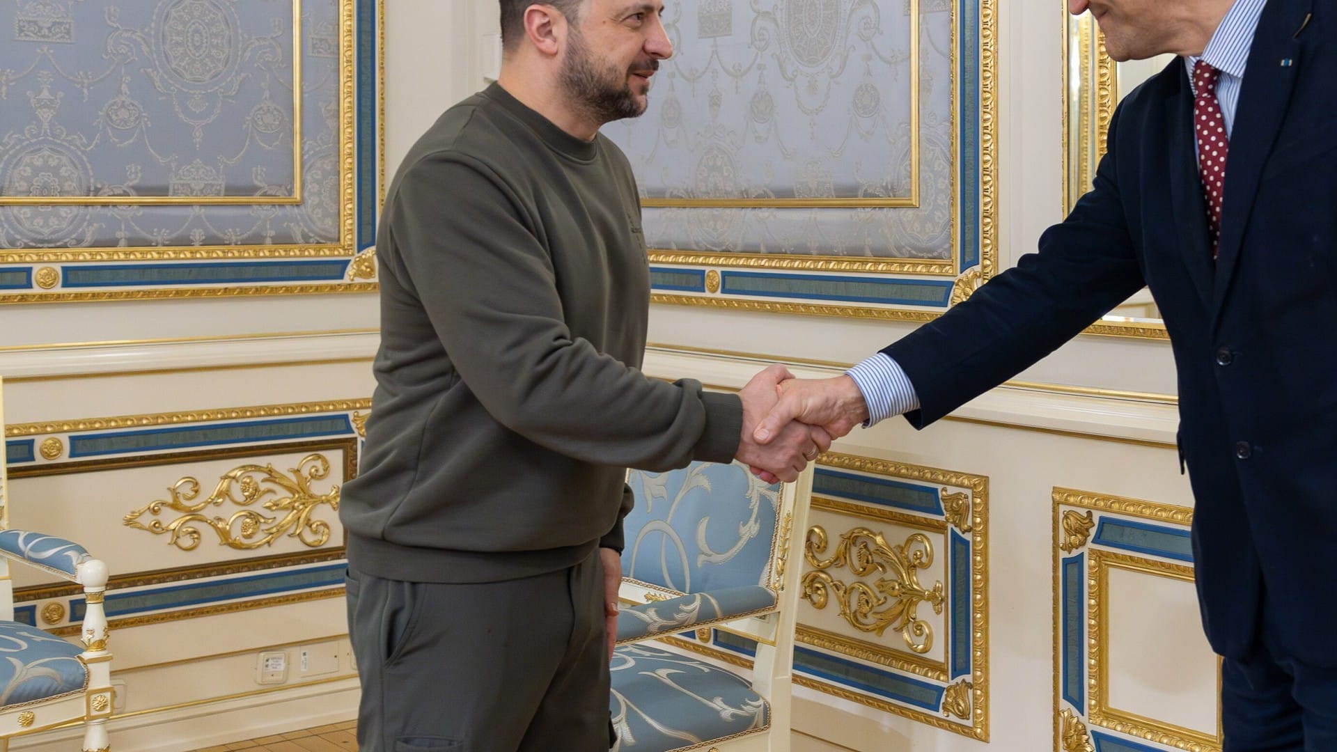 Ukrainian President Volodymyr Zelenskyy in an official meeting
